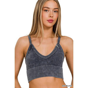Washed Ribbed Seamless V-Neck Cropped Cami Zenana